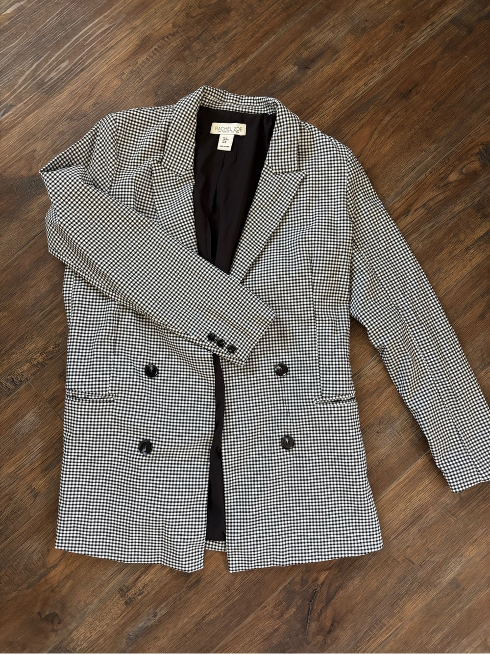 Rachel Zoe Black & White Houndstooth Double-Breasted Blazer